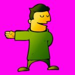 cartoon man gesturing direction with speech bubble