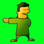 cartoon man gesturing direction with speech bubble