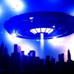 unidentified flying objects over a famous city