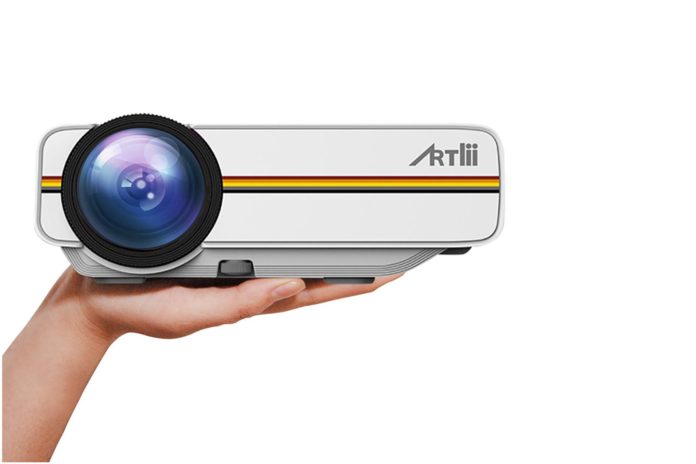 Portable Projector，Artlii 1200 Lumens LED LCD Video Projector for Multimedia Home Cinema Theater Movie Night,Games Parties (White)