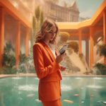 ivankv_Female_real_estate_agent_on_her_phone_hot_orange_fountai_a53f1f65-c86d-4135-87a9-2255f279ee46 1
